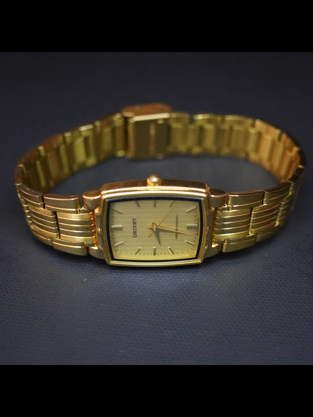 Vintage Orient QBCM-A0 Gold Tone Tank Quartz Men’s Watch Water Resistant Japan